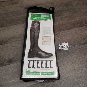 Hvy Leather Half Chaps, bag *gc, clean, mnr dirt, rubs & fading, undone stitching