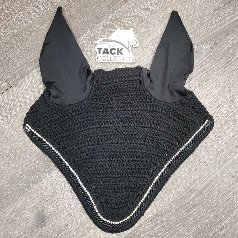 Crochet Ear Bonnet Fly Veil, piping, bling, bag *new