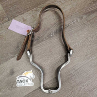 Hvy Aluminum Nut Cracker Cribbing Collar, Thick Leather Strap *gc, dirty, older, stains, loose - squeaky joint, stiff, dry, xholes, rubs, faded
