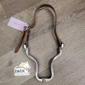 Hvy Aluminum Nut Cracker Cribbing Collar, Thick Leather Strap *gc, dirty, older, stains, loose - squeaky joint, stiff, dry, xholes, rubs, faded
