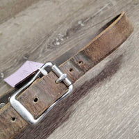 Hvy Aluminum Nut Cracker Cribbing Collar, Thick Leather Strap *gc, dirty, older, stains, loose - squeaky joint, stiff, dry, xholes, rubs, faded
