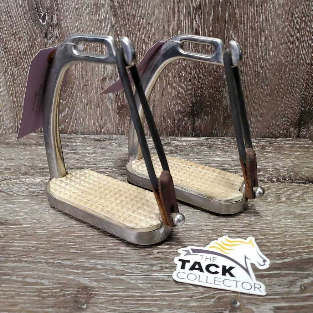 Peacock Hvy Safety Stirrup Irons, grips, elastics, keepers *gc, clean, scratches, scuffs, dirt?residue, cracking elastics