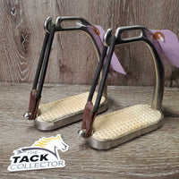 Peacock Hvy Safety Stirrup Irons, grips, elastics, keepers *gc, clean, scratches, scuffs, dirt?residue, cracking elastics