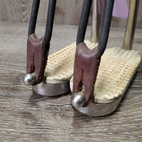 Peacock Hvy Safety Stirrup Irons, grips, elastics, keepers *gc, clean, scratches, scuffs, dirt?residue, cracking elastics
