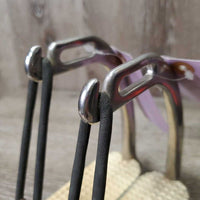 Peacock Hvy Safety Stirrup Irons, grips, elastics, keepers *gc, clean, scratches, scuffs, dirt?residue, cracking elastics