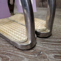 Peacock Hvy Safety Stirrup Irons, grips, elastics, keepers *gc, clean, scratches, scuffs, dirt?residue, cracking elastics
