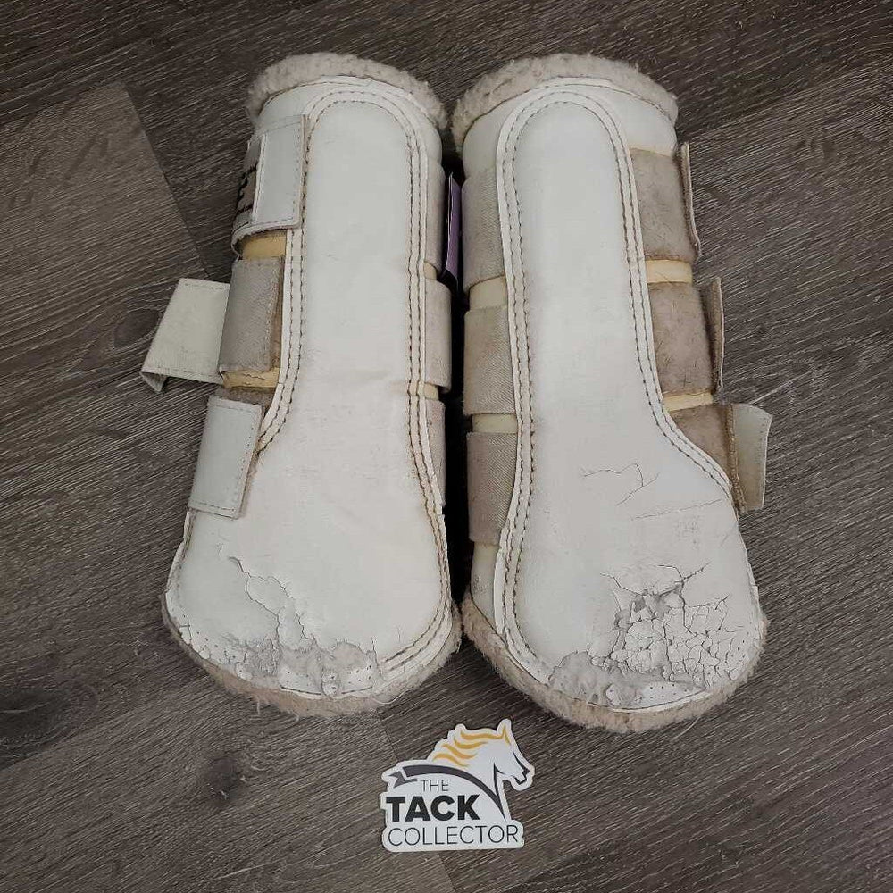 Pr Fleece Lined Closed Boots, velcro *fair, v.hairy, clean, stains, peeling, cracks, unstitched, threads, clumpy