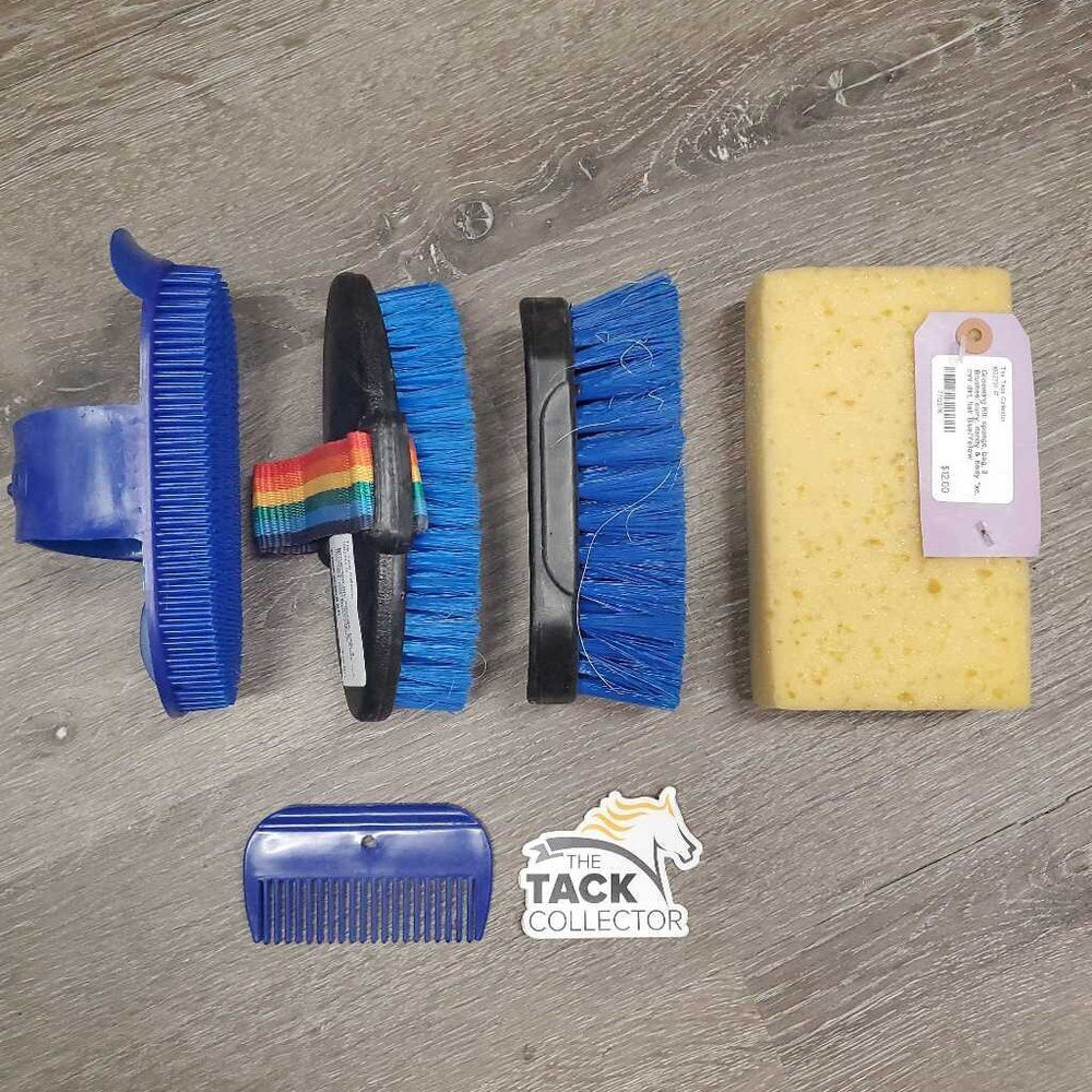 Grooming Kit: sponge, bag, 3 Brushes: curry, dandy & body *xc, mnr dirt, hair