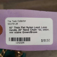 50" Thick Flat Nylon Lead, Loop Handle, 20" Nose Chain *xc, clean, mnr stains
