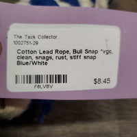 Cotton Lead Rope, Bull Snap *vgc, clean, snags, rust, stiff snap
