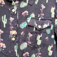 LS Light Cotton Western Shirt "Cactus", snaps *gc, pit sparkles, crinkled, seam puckers
