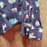 LS Light Cotton Western Shirt "Cactus", snaps *gc, pit sparkles, crinkled, seam puckers