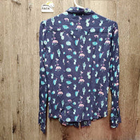 LS Light Cotton Western Shirt "Cactus", snaps *gc, pit sparkles, crinkled, seam puckers
