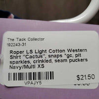 LS Light Cotton Western Shirt "Cactus", snaps *gc, pit sparkles, crinkled, seam puckers
