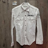 LS Western Shirt, snaps "Airdrie Royalty" *gc, seam puckers, v.linty