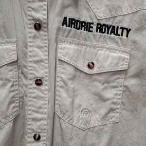 LS Western Shirt, snaps "Airdrie Royalty" *gc, seam puckers, v.linty