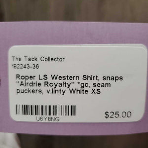 LS Western Shirt, snaps "Airdrie Royalty" *gc, seam puckers, v.linty