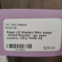 LS Western Shirt, snaps "Airdrie Royalty" *gc, seam puckers, v.linty
