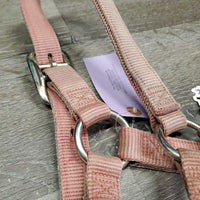 Thick Stiff Nylon Halter *gc, v.faded, discolored, stains, pulled holes, rubs, clean?
