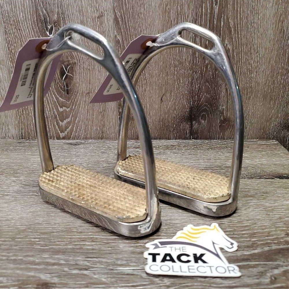 Pr Hvy Angled Stirrup Irons, grips *gc. dirty, older, mnr scratches & residue