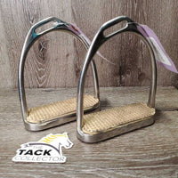 Pr Hvy Angled Stirrup Irons, grips *gc. dirty, older, mnr scratches & residue