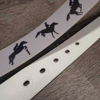 "Jumping Horses" Soft TPE Plastic Belt, Buckle *gc, rubs, stains, scratches, shortened