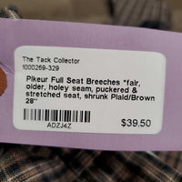 Full Seat Breeches *fair, older, holey seam, puckered & stretched seat, shrunk
