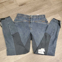 Full Seat Denim Breeches *vgc/gc, rubs, seam puckers, faded, weak velcro, pilly edges