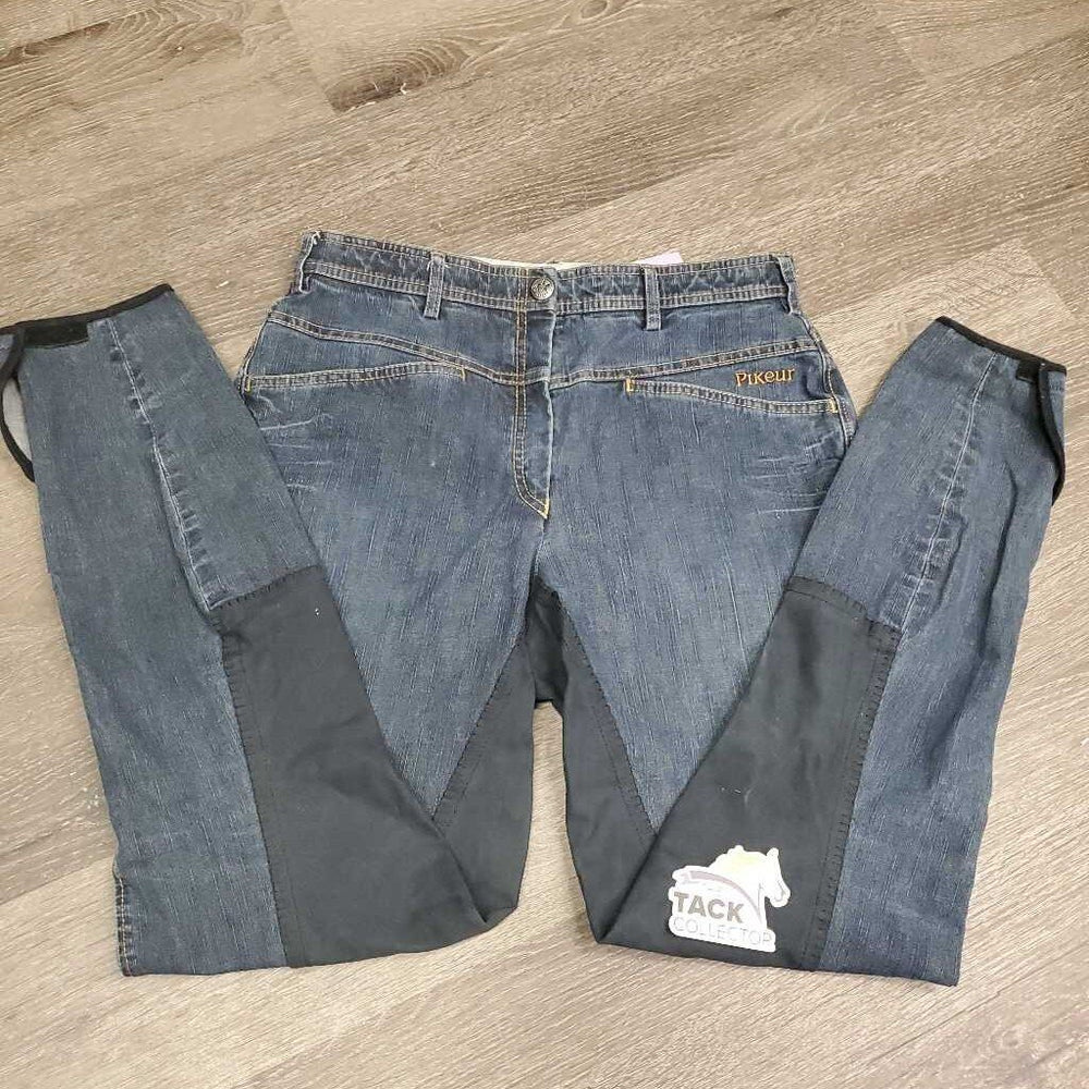 Full Seat Denim Breeches *vgc/gc, rubs, seam puckers, faded, weak velcro, pilly edges