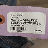 Full Seat Denim Breeches *vgc/gc, rubs, seam puckers, faded, weak velcro, pilly edges
