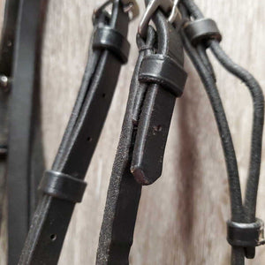 Rsd Leather Bridle, buckles *vgc/gc, cut cheeks, v.stiff, v.puckered/creased, clean, residue