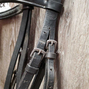 Rsd Leather Bridle, buckles *vgc/gc, cut cheeks, v.stiff, v.puckered/creased, clean, residue
