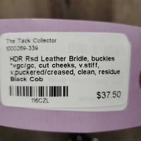 Rsd Leather Bridle, buckles *vgc/gc, cut cheeks, v.stiff, v.puckered/creased, clean, residue