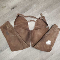 Hvy Suede Full Chaps, zips *gc, dirty, rubs, older, stains, stiff, faded