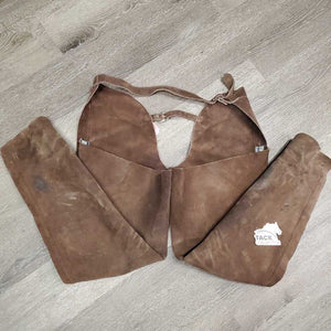 Hvy Suede Full Chaps, zips *gc, dirty, rubs, older, stains, stiff, faded