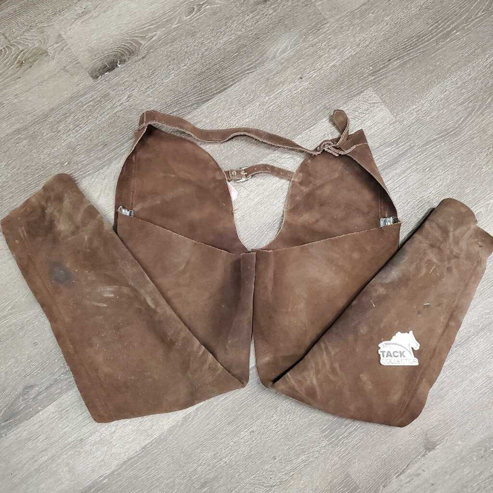 Hvy Suede Full Chaps, zips *gc, dirty, rubs, older, stains, stiff, faded