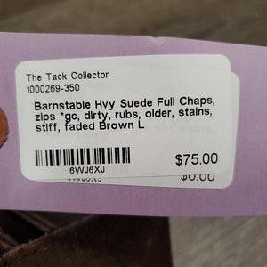 Hvy Suede Full Chaps, zips *gc, dirty, rubs, older, stains, stiff, faded