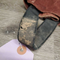 Hvy Suede Half Chaps, velcro closures, Top Buckle Strap *vgc, older, mnr dirt, stretched els, threads, faded