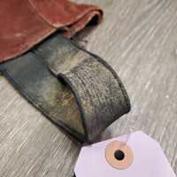 Hvy Suede Half Chaps, velcro closures, Top Buckle Strap *vgc, older, mnr dirt, stretched els, threads, faded
