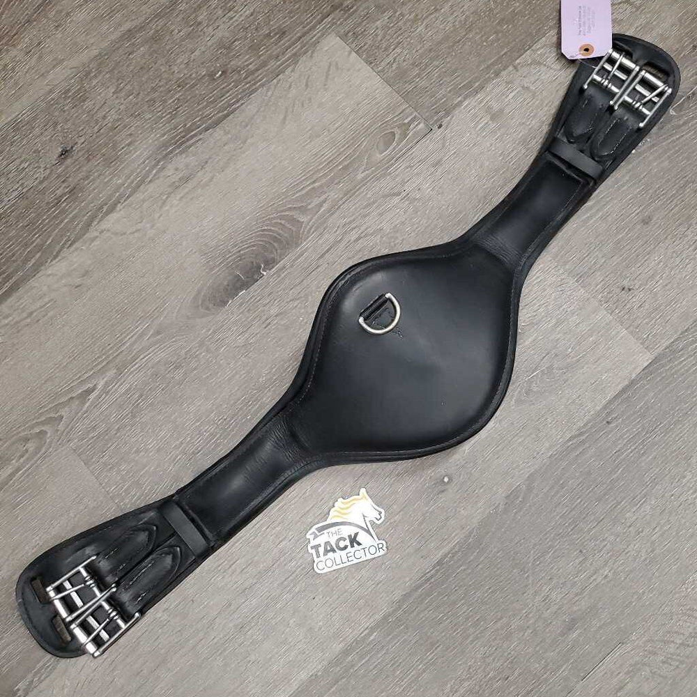 Sm Belly - Padded Dressage Girth, 2x els, Center D Ring *gc, clean, lining: faded, v.dry, cracks, creases
