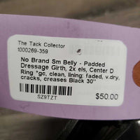 Sm Belly - Padded Dressage Girth, 2x els, Center D Ring *gc, clean, lining: faded, v.dry, cracks, creases
