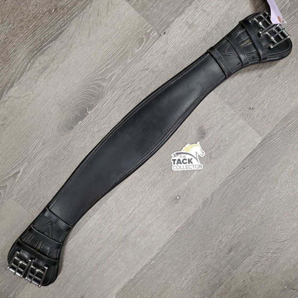 Curved Padded Leather Dressage Girth *vgc, clean, mnr rubs & faded, crackles, hairy seams