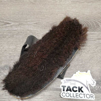 v.short Bristle Hair Body Brush, elastic handle *gc, clean, bent bristles, mnr hair, scraped edges, older, paint, stretched