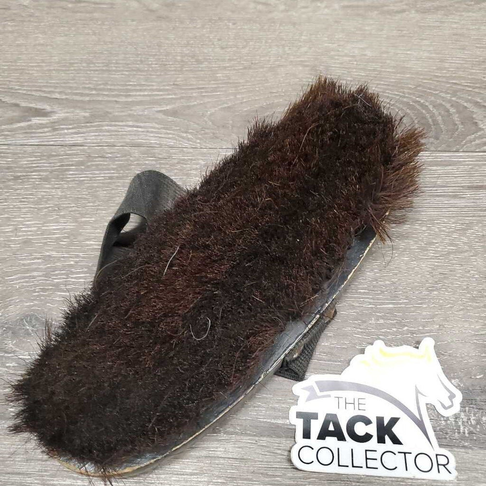 v.short Bristle Hair Body Brush, elastic handle *gc, clean, bent bristles, mnr hair, scraped edges, older, paint, stretched