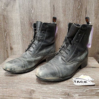 Pr Paddock Boots, Laces *fair, faded, thin/holey inside lining, torn & frayed elastic, v.scuffed, dirty
