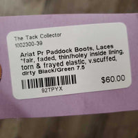 Pr Paddock Boots, Laces *fair, faded, thin/holey inside lining, torn & frayed elastic, v.scuffed, dirty
