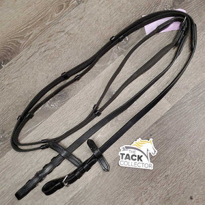 Pr Narrow Rubber Web Reins, Finger Stoppers, buckles *like new