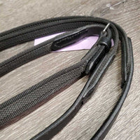 Pr Narrow Rubber Web Reins, Finger Stoppers, buckles *like new

