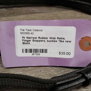 Pr Narrow Rubber Web Reins, Finger Stoppers, buckles *like new