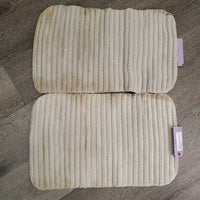 2 Terry Cloth Exercise Leg QUILTS *gc/fair, hairy, dingy, stains, clumpy, threads, rubs, pills
